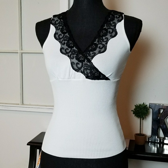 White House Black Market Tops - Black and White Laced Top